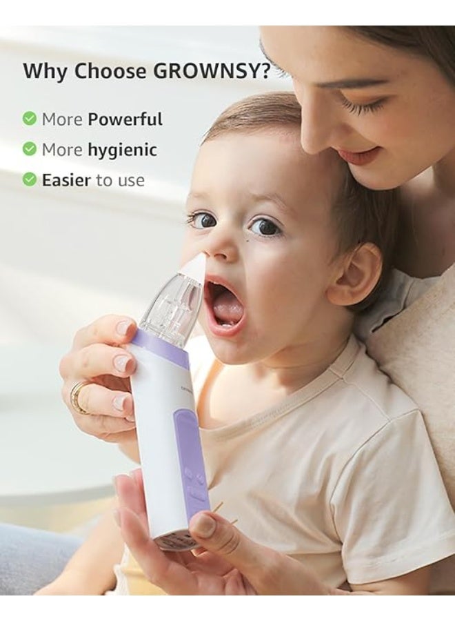 GROWNSY Electric Nasal Aspirator for Baby - Automatic Nose Sucker with 3 Silicone Tips - Adjustable Suction Levels with Music & Light Soothing Function - Purple - Image 5